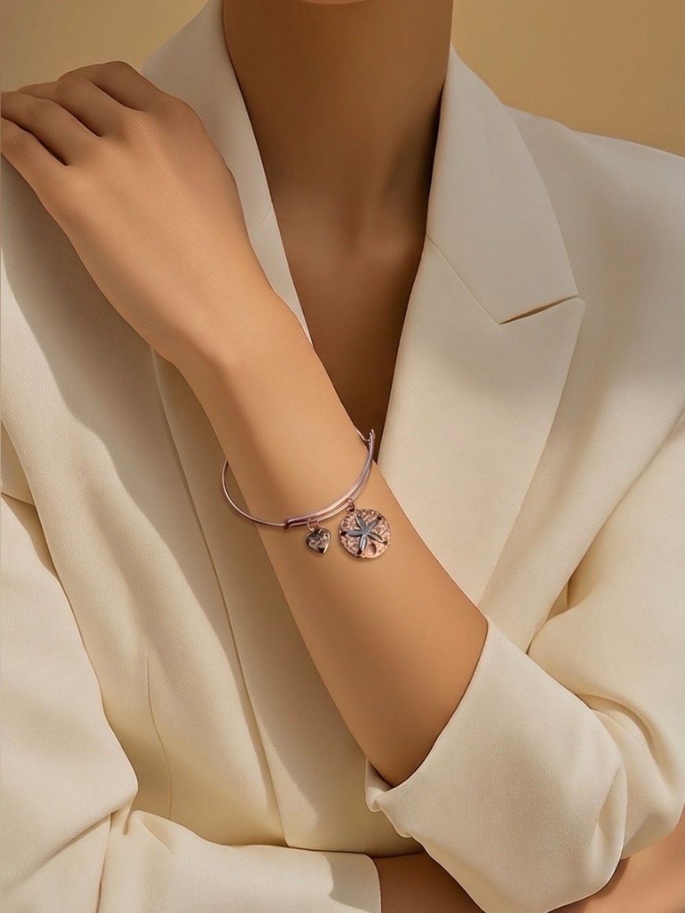 Rose Gold Charm Bangle Bracelet for Women